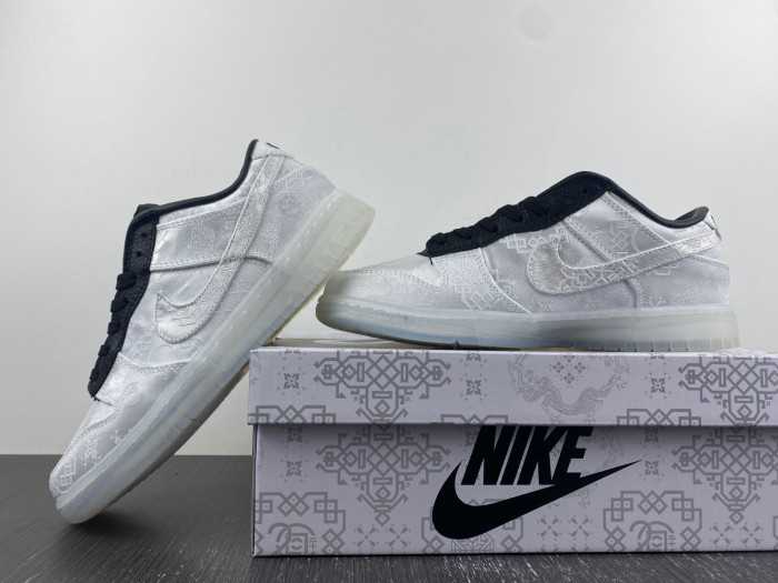 CLOT x fragment x Nike Dunk Low Colorway: White/Black  FN0315-110